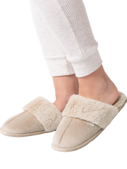 totes Velour Mule Slippers, Taupe - view 2, Taupe