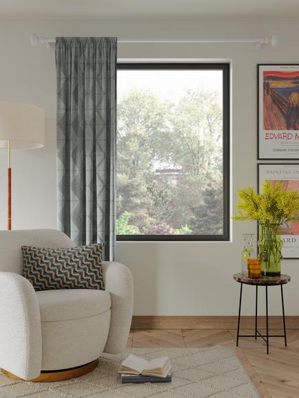 John Lewis Woven Geometric Slot Top Voile Panel, Grey - view 2, Grey