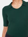 Whistles Lucie Ribbed Collar Top, Dark Green