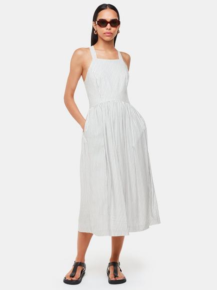 Whistles Luna Stripe Midi Dress, Ivory/Multi, Ivory/Multi