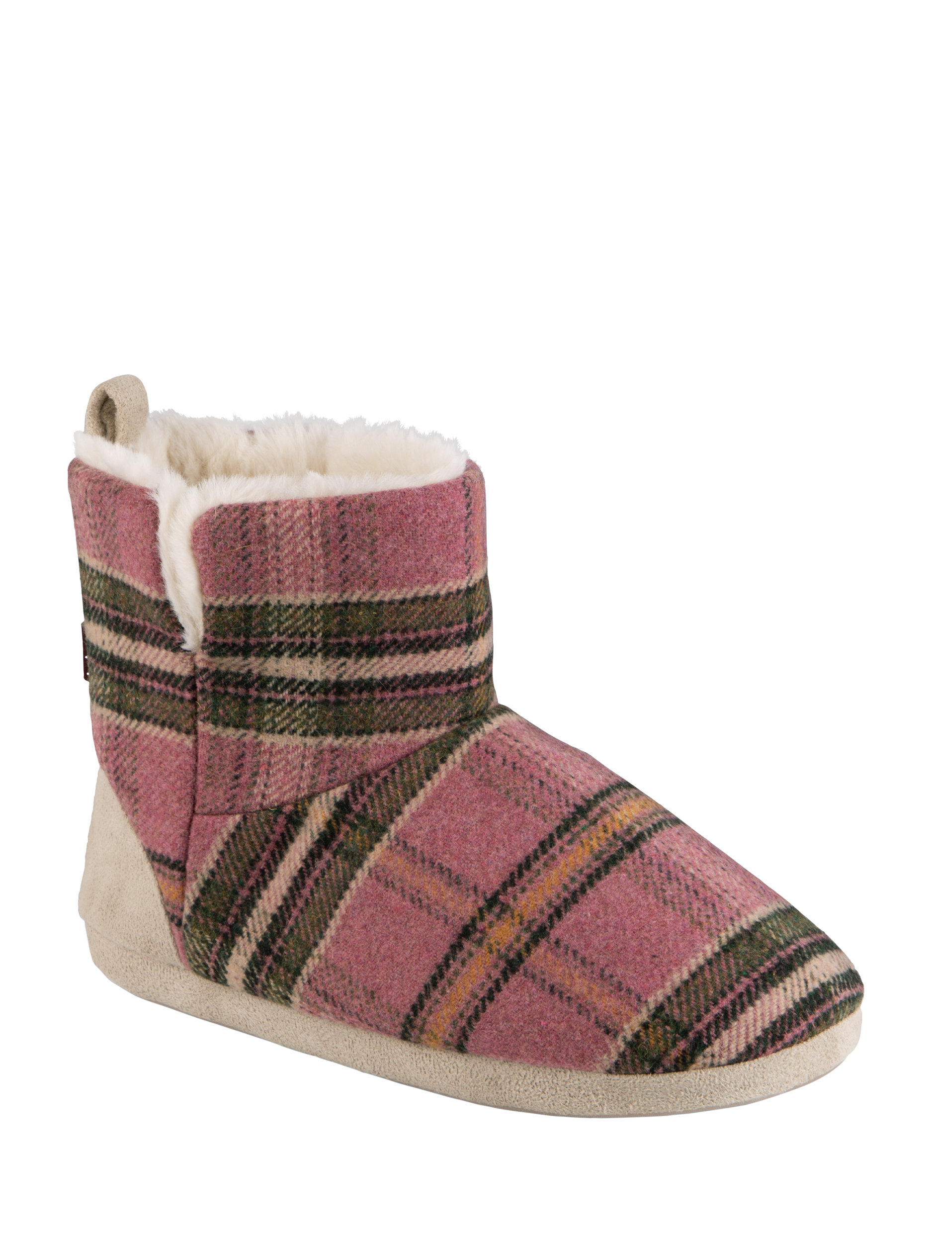 Product image 4 of 8, which shows totes Tartan Boot Slippers, Pink/Multi, 3-4