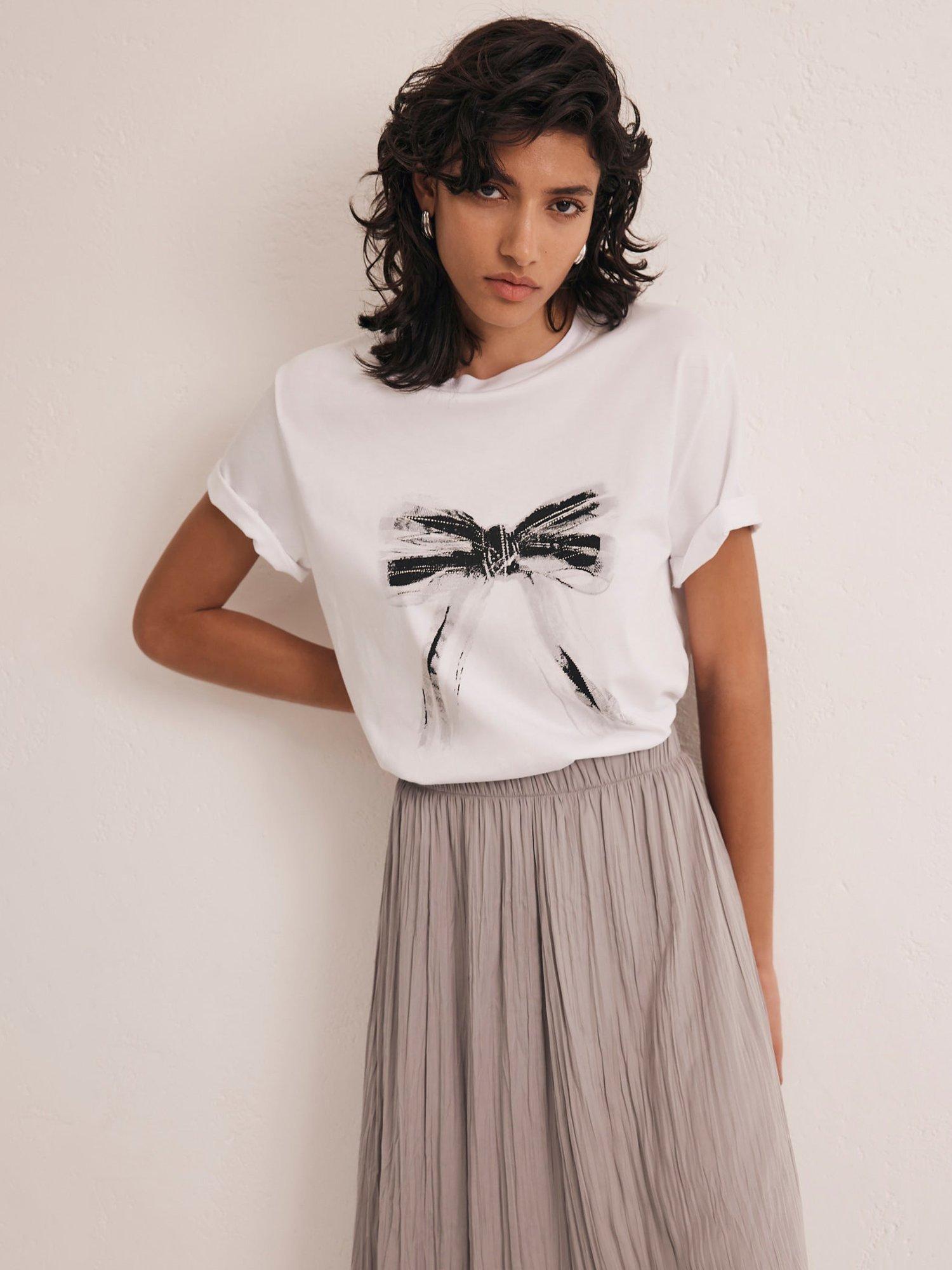 Product image 4 of 6, which shows Mint Velvet Bow Motif T-Shirt, White, L