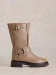 White Stuff Bobbie Leather Biker Boots, Beige