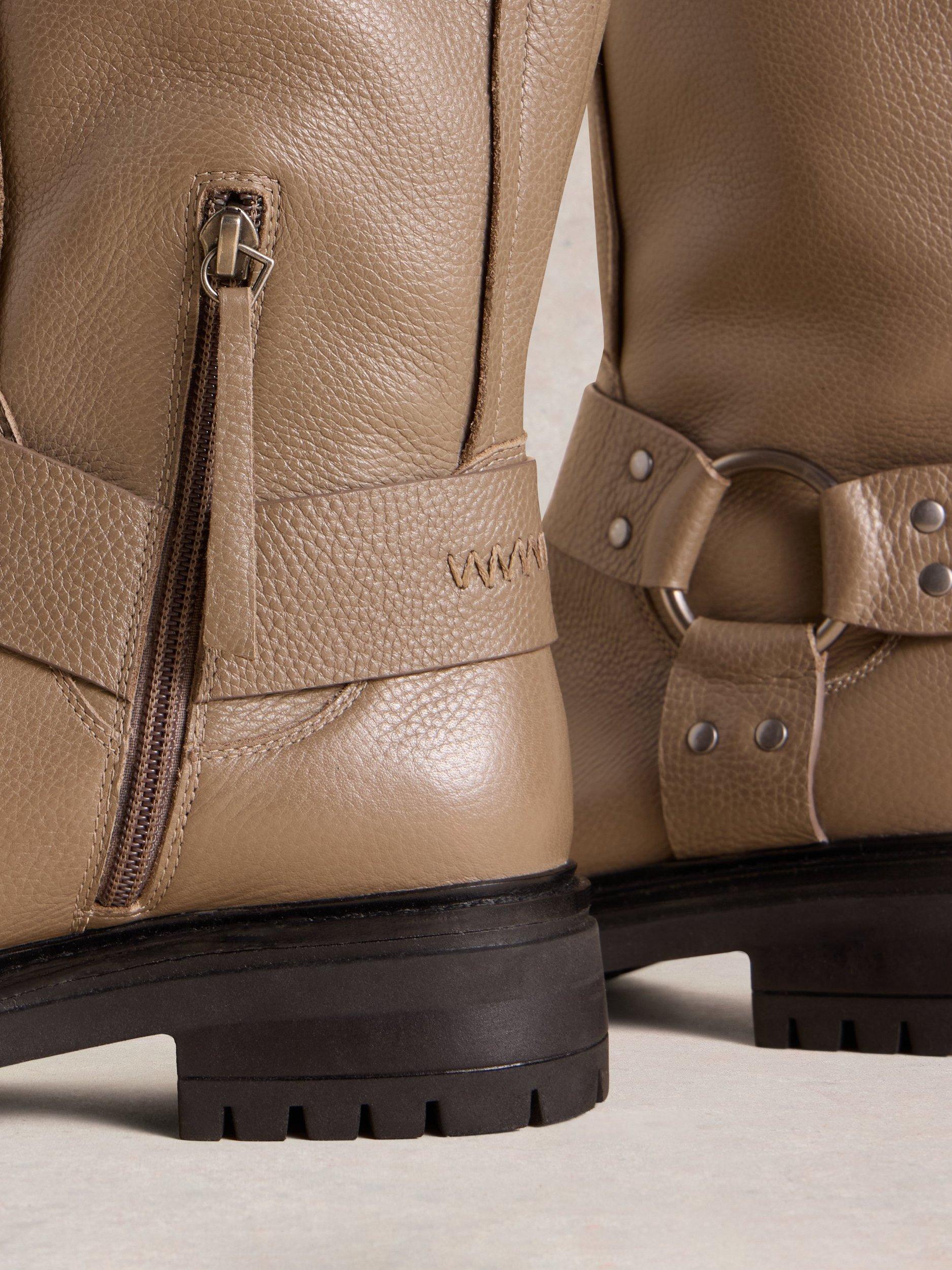 Product image 3 of 4, which shows White Stuff Bobbie Leather Biker Boots, Beige, 8