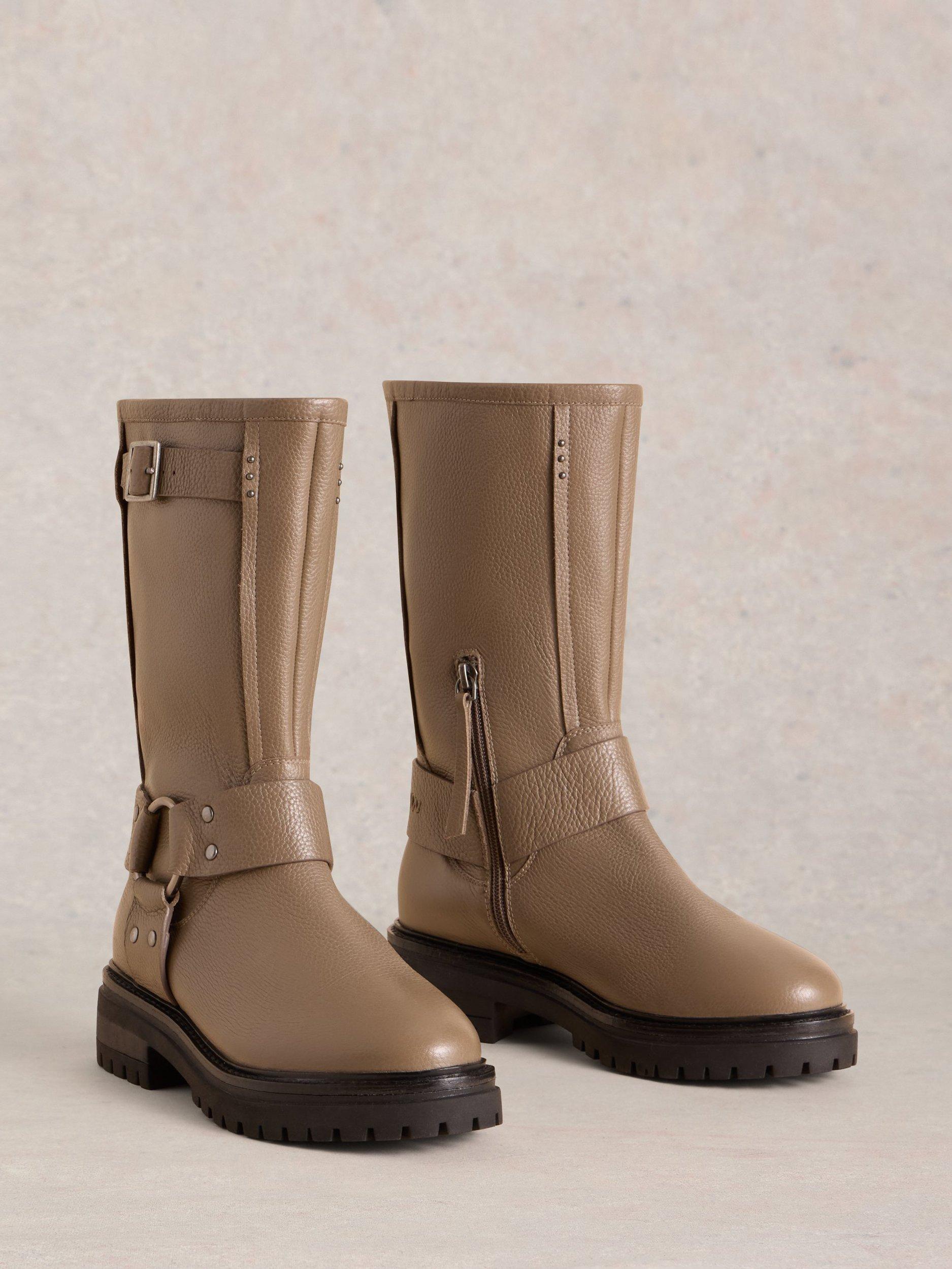 Product image 4 of 4, which shows White Stuff Bobbie Leather Biker Boots, Beige, 8