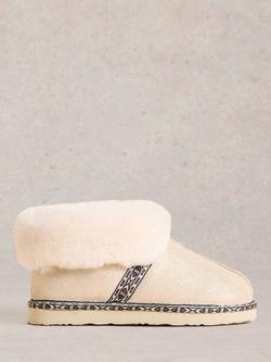 White Stuff Suede Shearling Slipper Boots, Cream/Multi