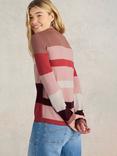 White Stuff Colour Block Stripe Merino Wool Jumper, Plum/Multi