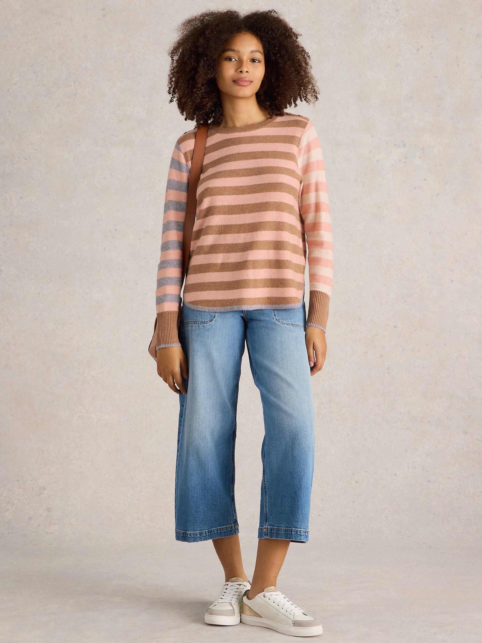 White Stuff Emma Stripe Wool Blend Jumper, Pink/Multi