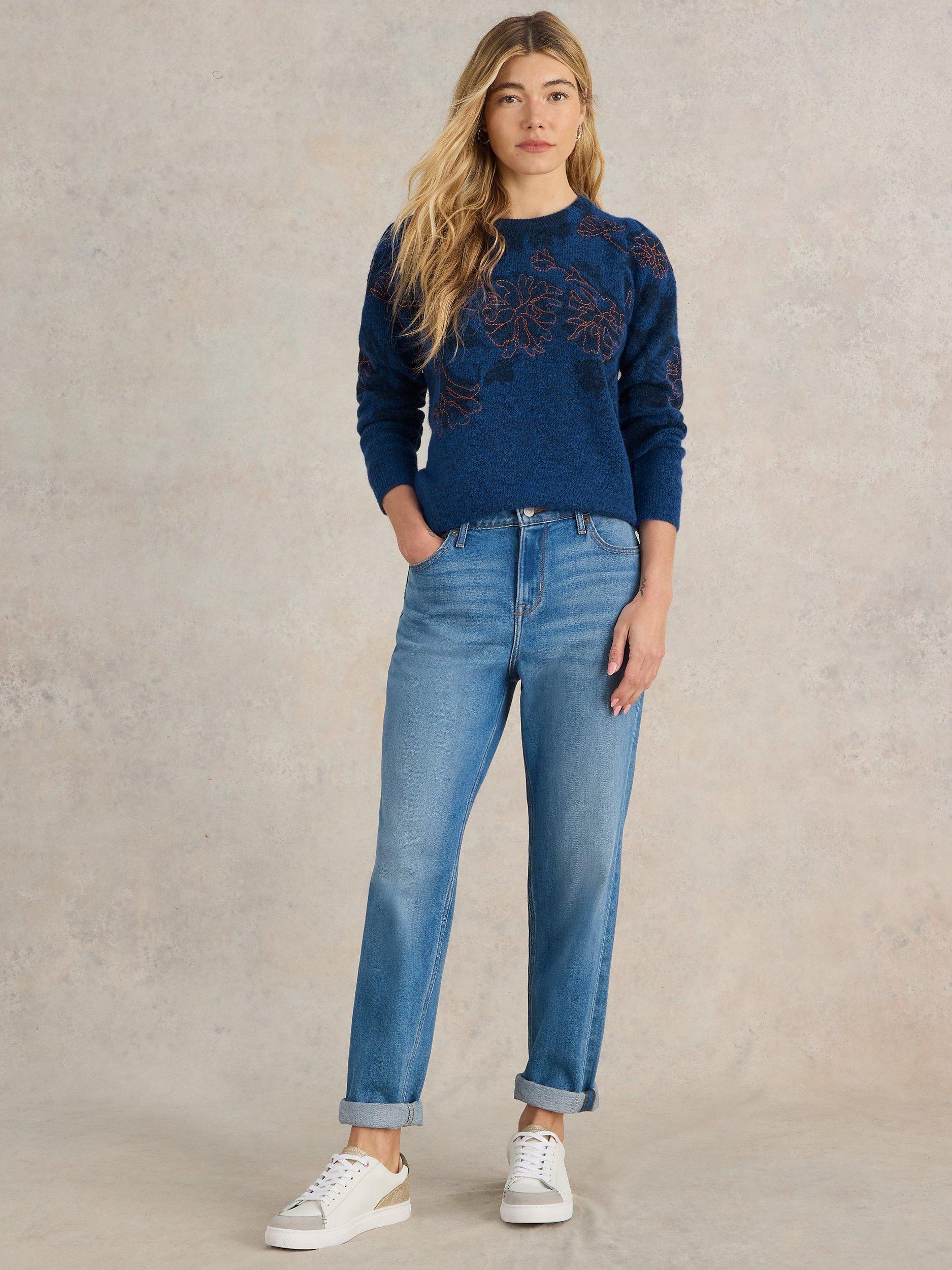 White Stuff Julie Embroidered Wool Blend Jumper, Mid Blue