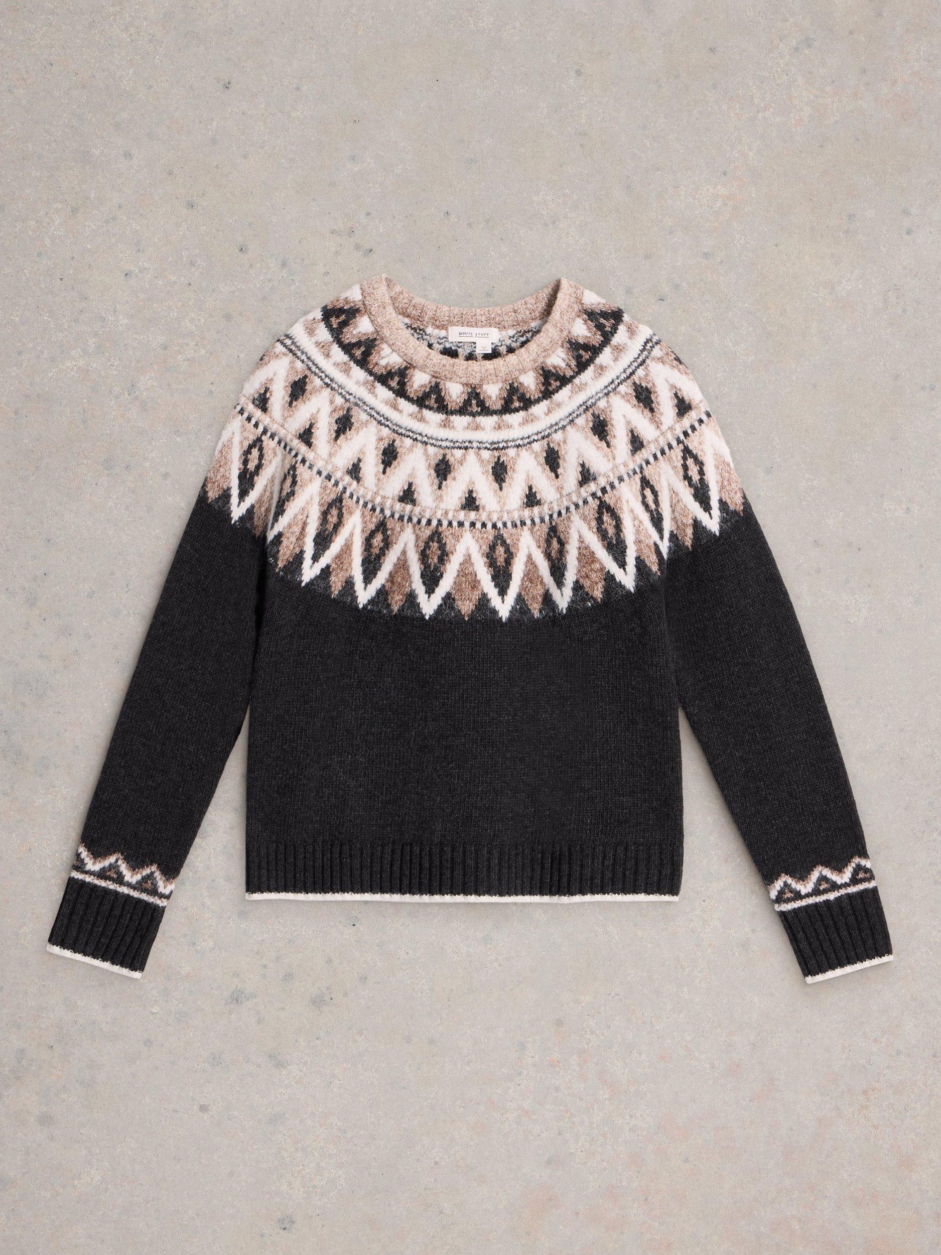 White Stuff Monochrome Fair Isle Wool Blend Jumper Black Multi