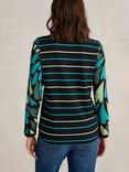 White Stuff Clara Abstract Long Sleeve Top, Green/Multi