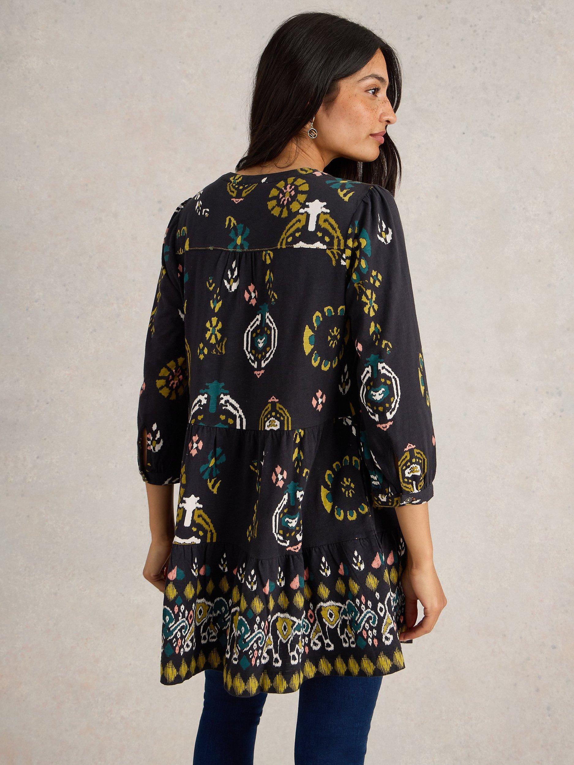 Black floral tunic top clearance