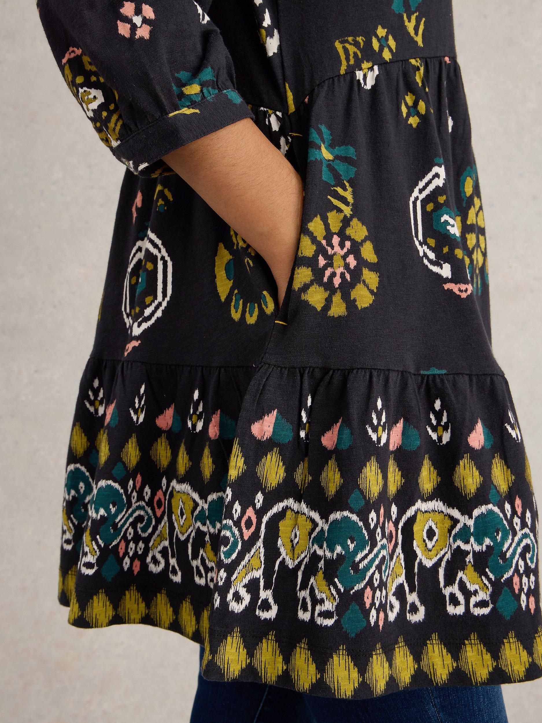 Product image 3 of 6, which shows White Stuff Marta Floral Tunic Top, Black/Multi, 6
