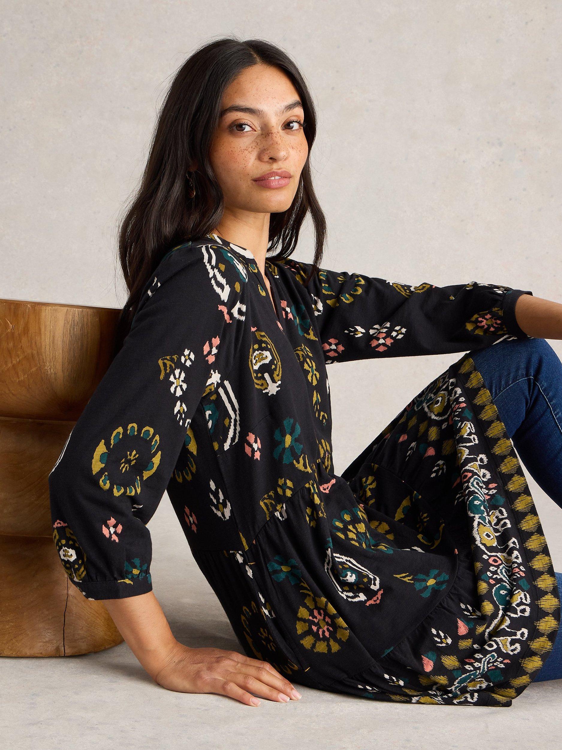 Product image 4 of 6, which shows White Stuff Marta Floral Tunic Top, Black/Multi, 6