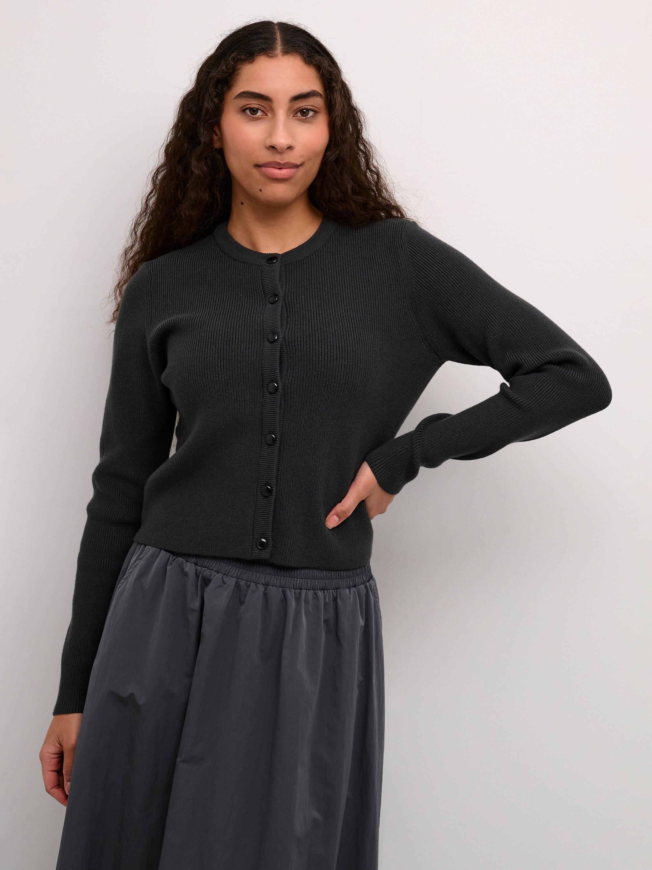 Product image 1 of 5, which shows KAFFE Amy Slim Fit Cardigan, Black Oyster, XS