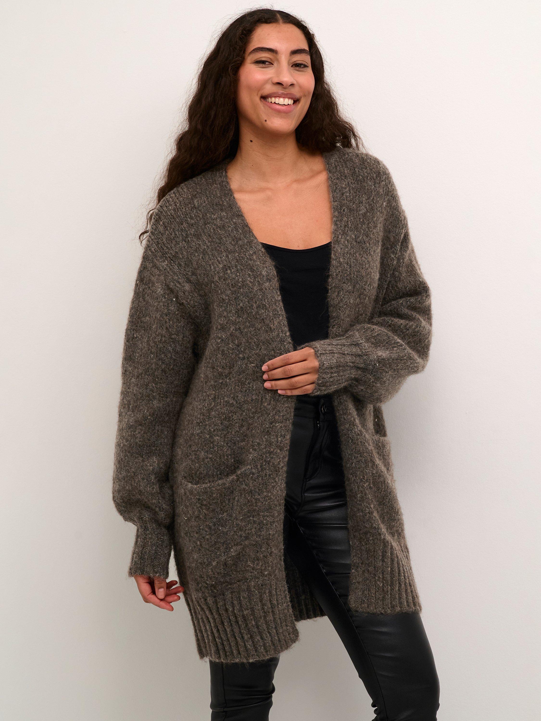 KAFFE Trina Open Neck Cardigan, Feather Gray Melange