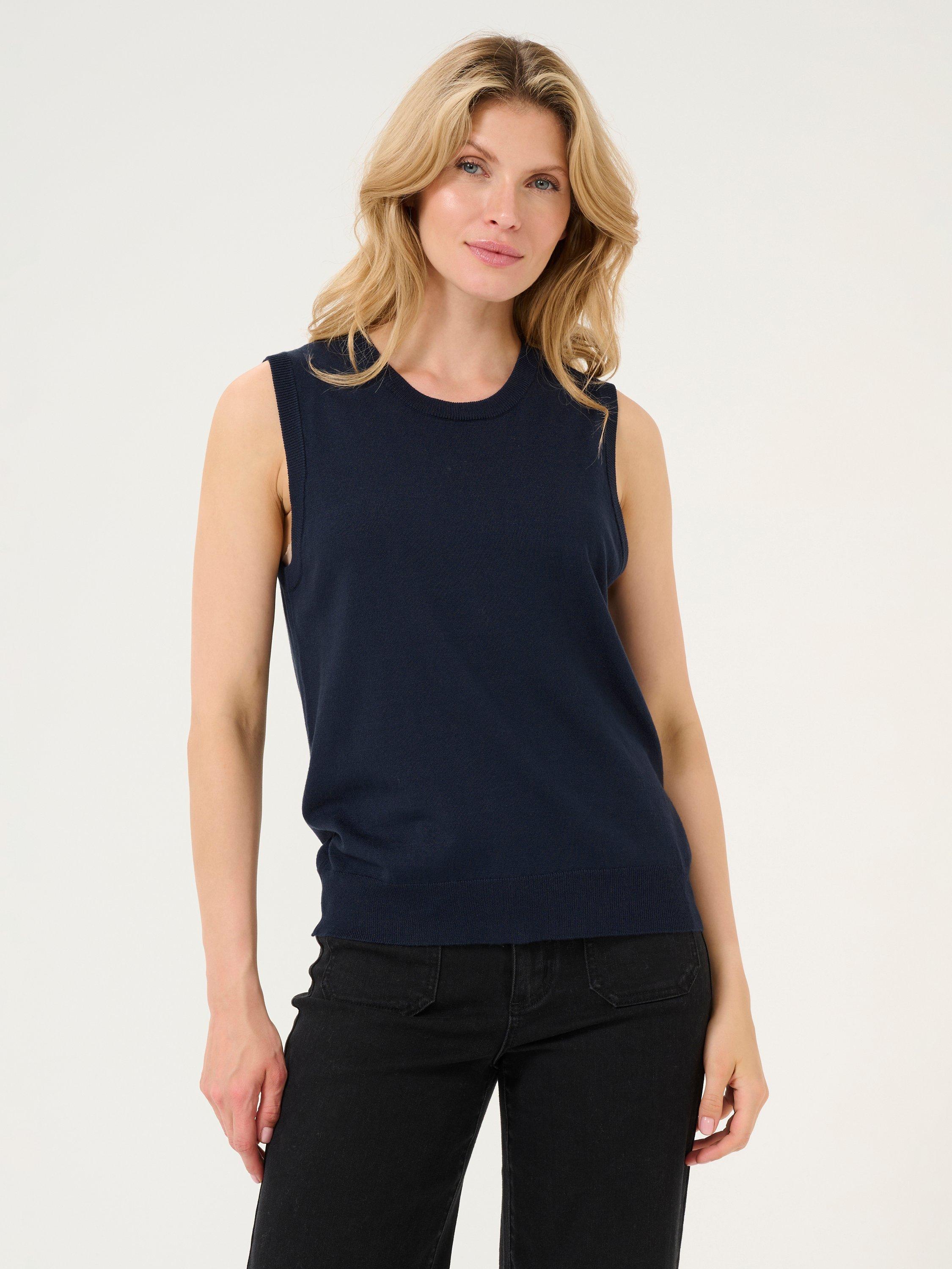 Product image 1 of 6, which shows KAFFE Lizza Sleeveless Knit Top, Midnight Marine, XS