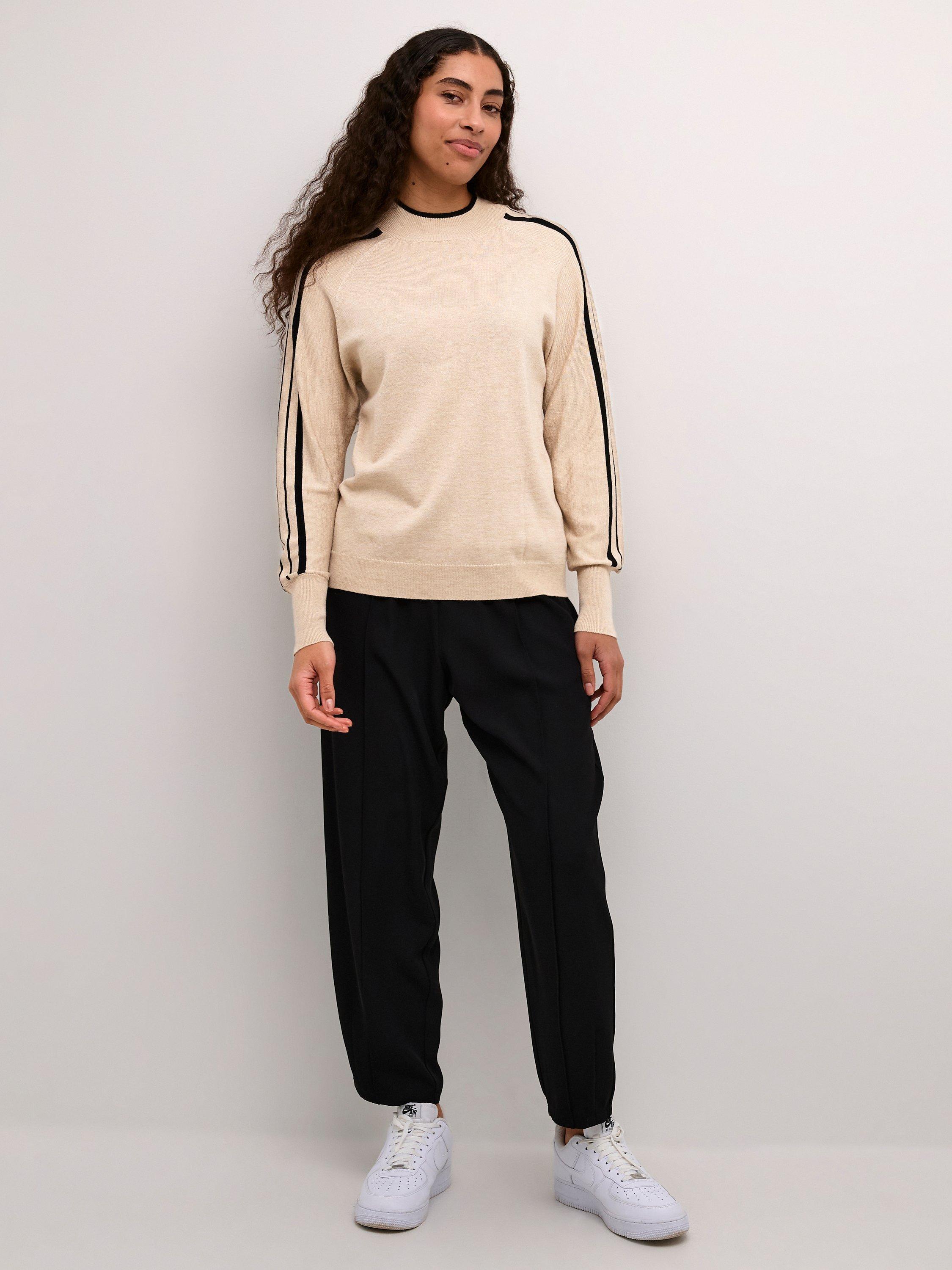 Product image 3 of 5, which shows KAFFE Henriette High Neck Jumper, Beige/Black, M