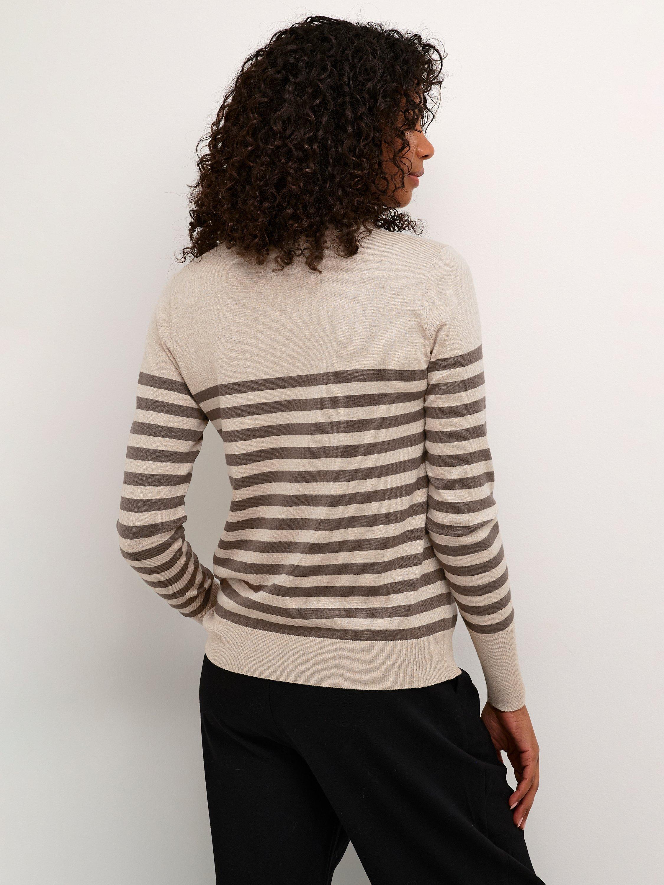 Product image 2 of 5, which shows KAFFE Lizza Stripe Jumper, Stone/Brown, XS