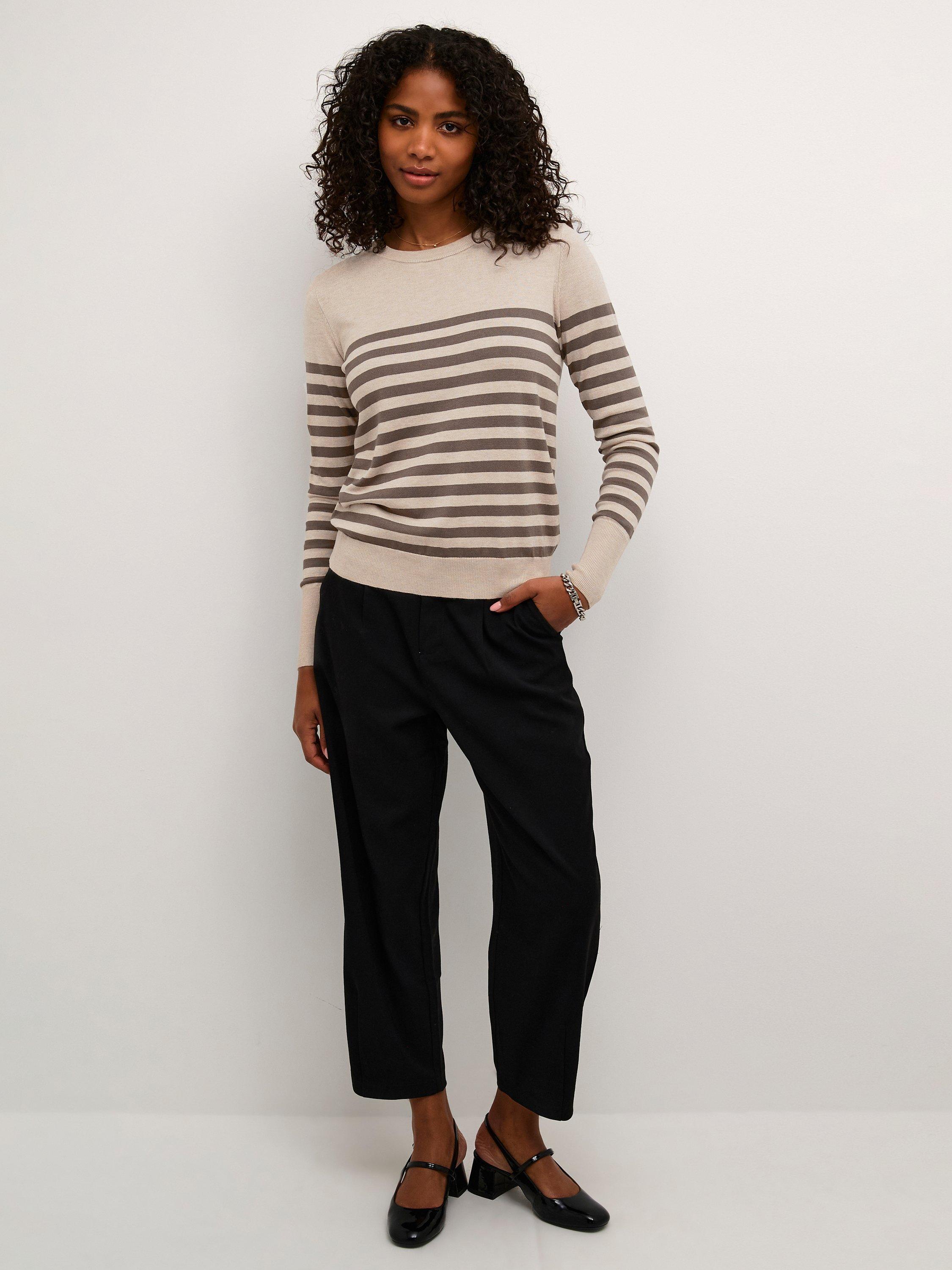 Product image 3 of 5, which shows KAFFE Lizza Stripe Jumper, Stone/Brown, XS