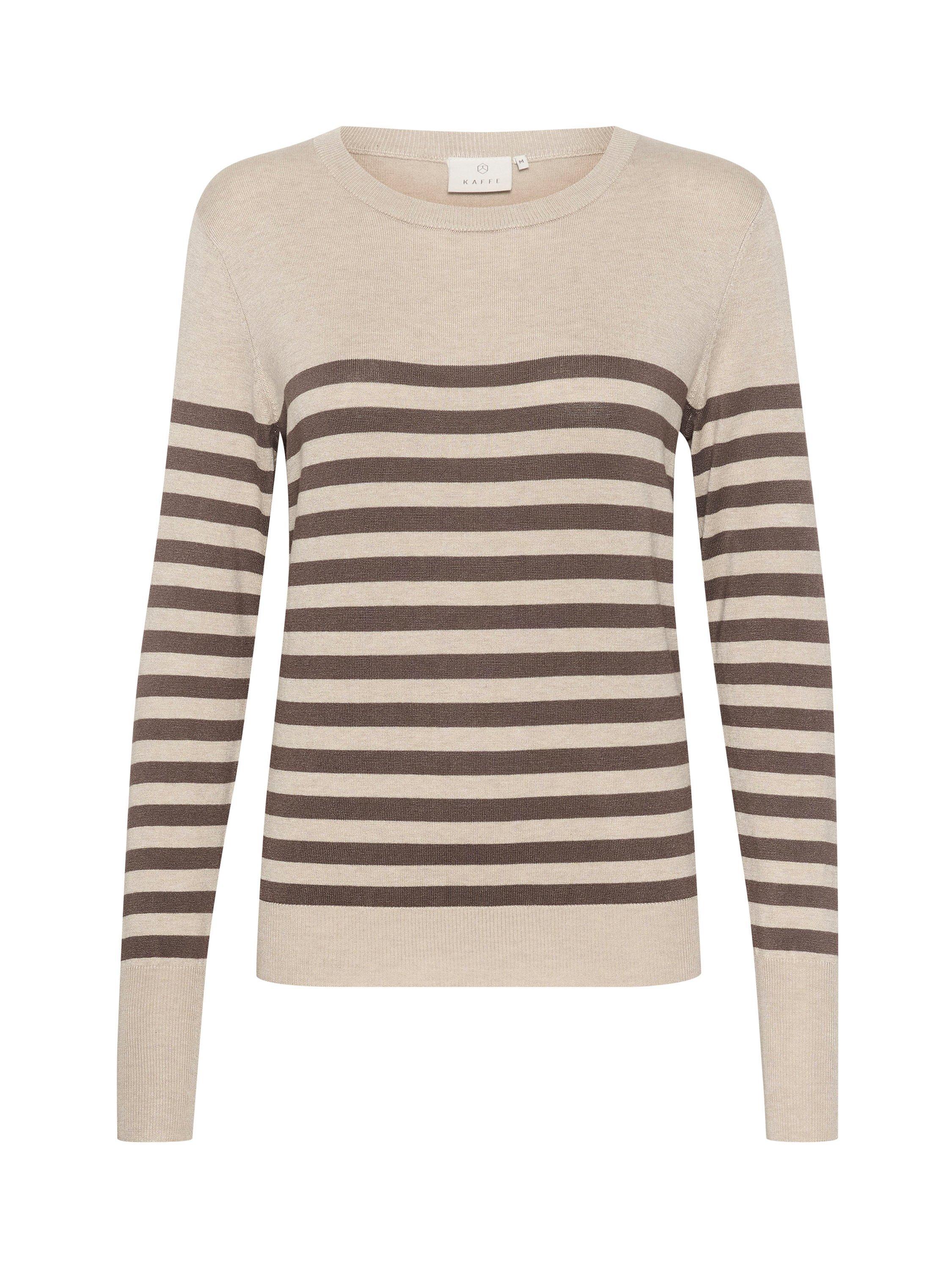 Product image 4 of 5, which shows KAFFE Lizza Stripe Jumper, Stone/Brown, XS