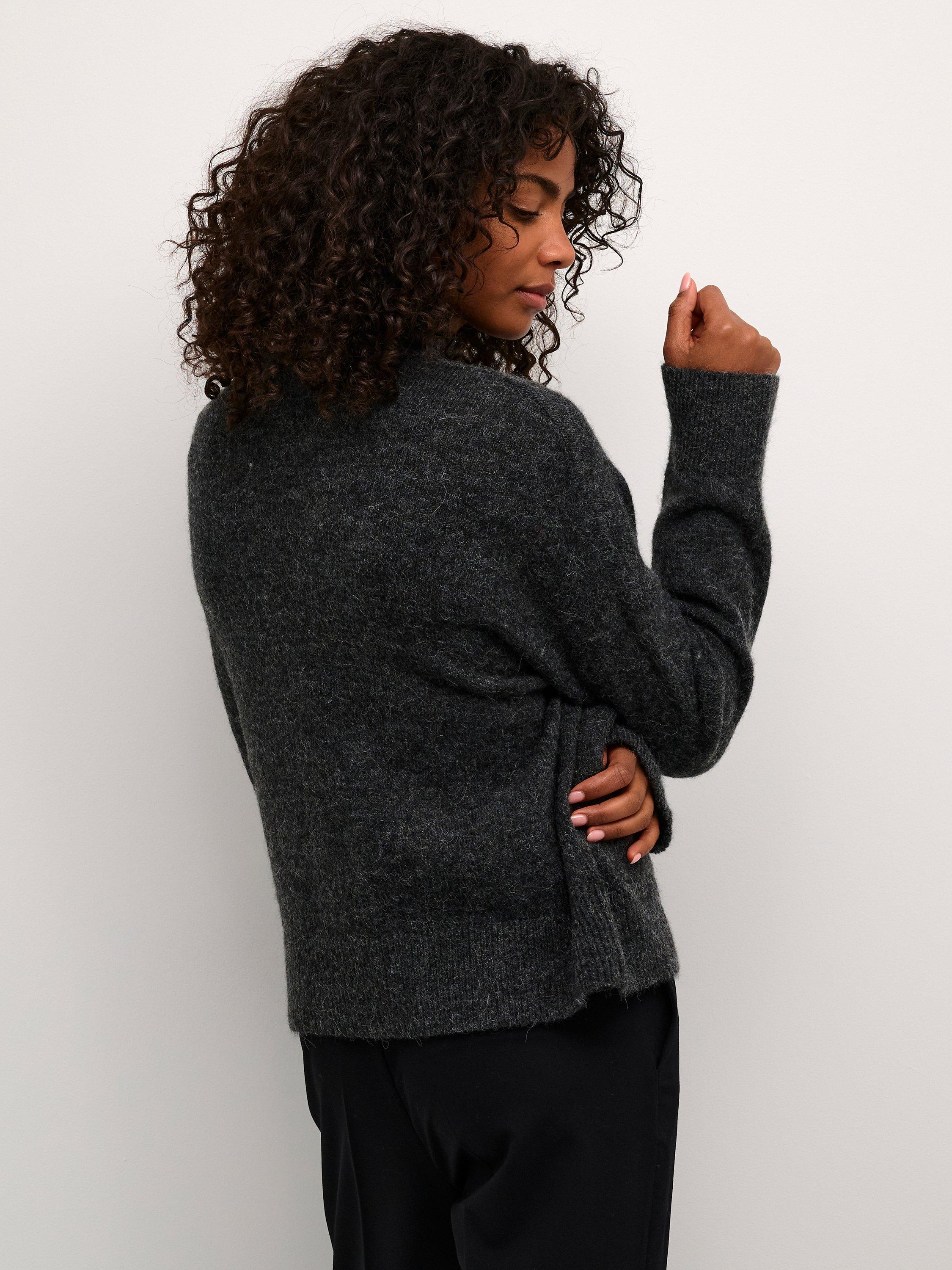 Product image 2 of 5, which shows KAFFE Vera Zipper High Neck Cardigan, Dark Grey Melange, XS
