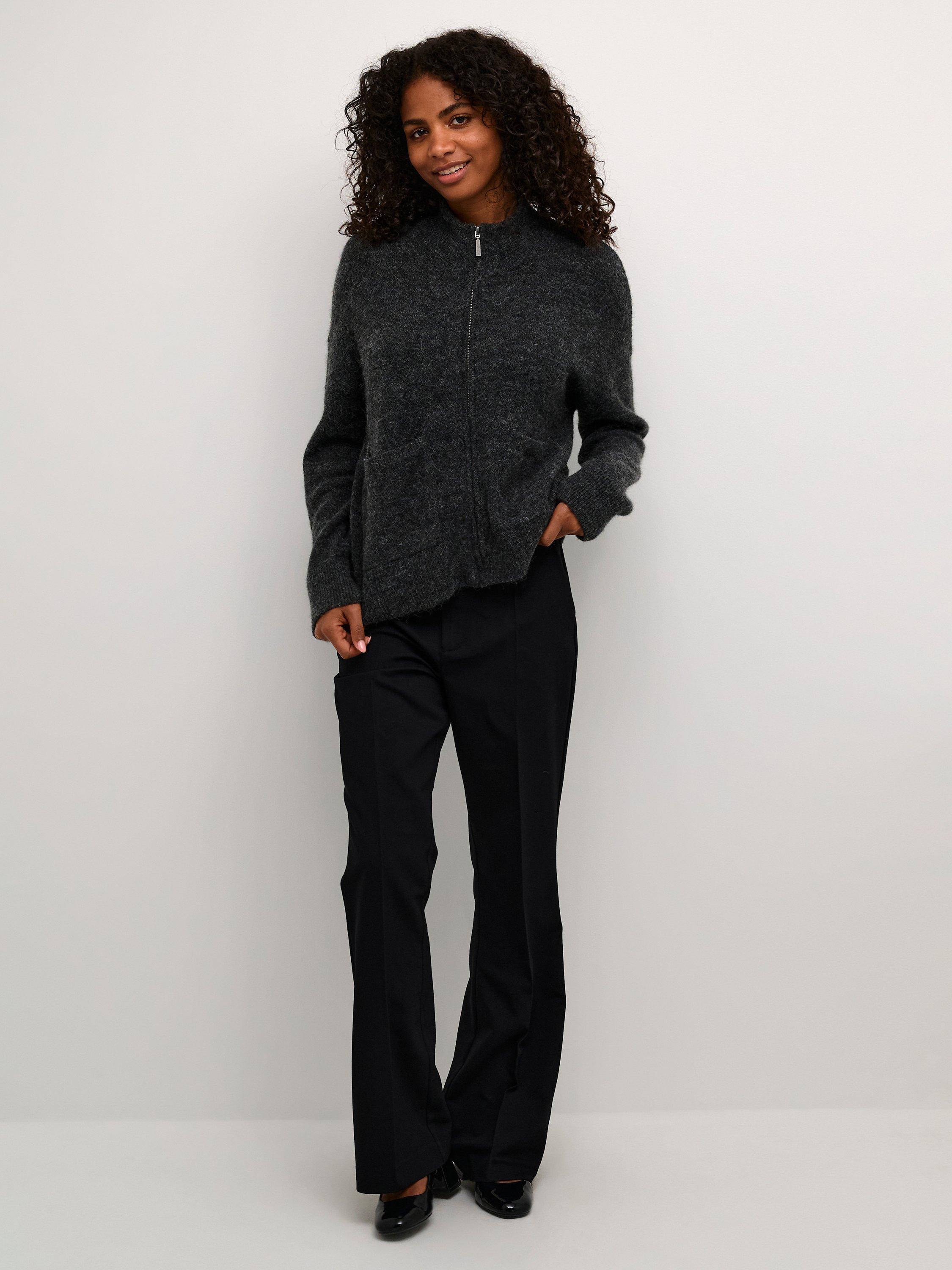 Product image 3 of 5, which shows KAFFE Vera Zipper High Neck Cardigan, Dark Grey Melange, XS