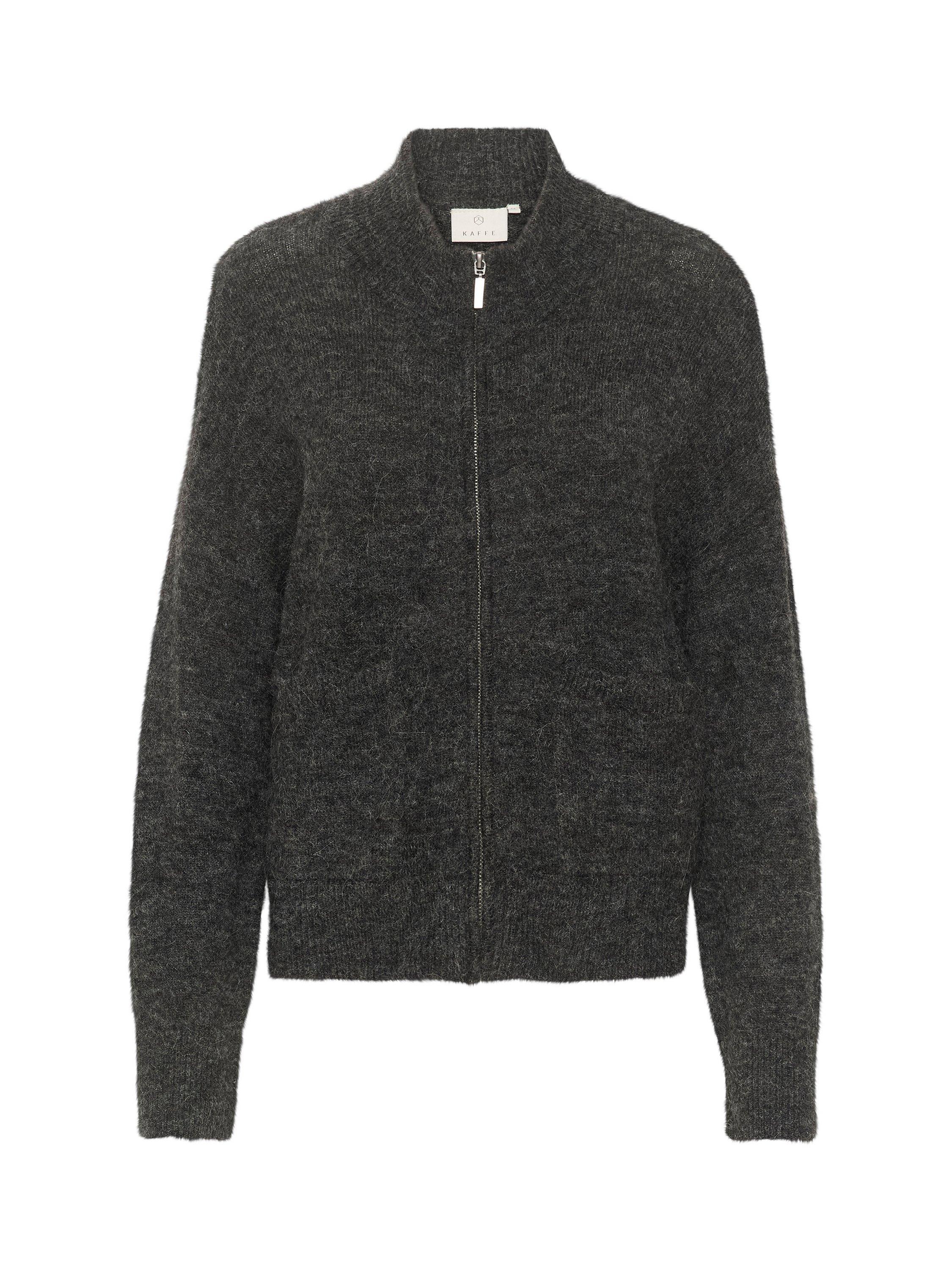 Product image 4 of 5, which shows KAFFE Vera Zipper High Neck Cardigan, Dark Grey Melange, XS