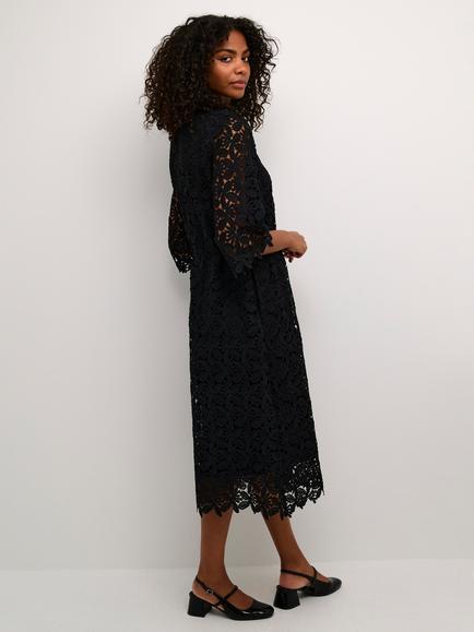KAFFE Emilia Belted Lace Dress, Black, Black