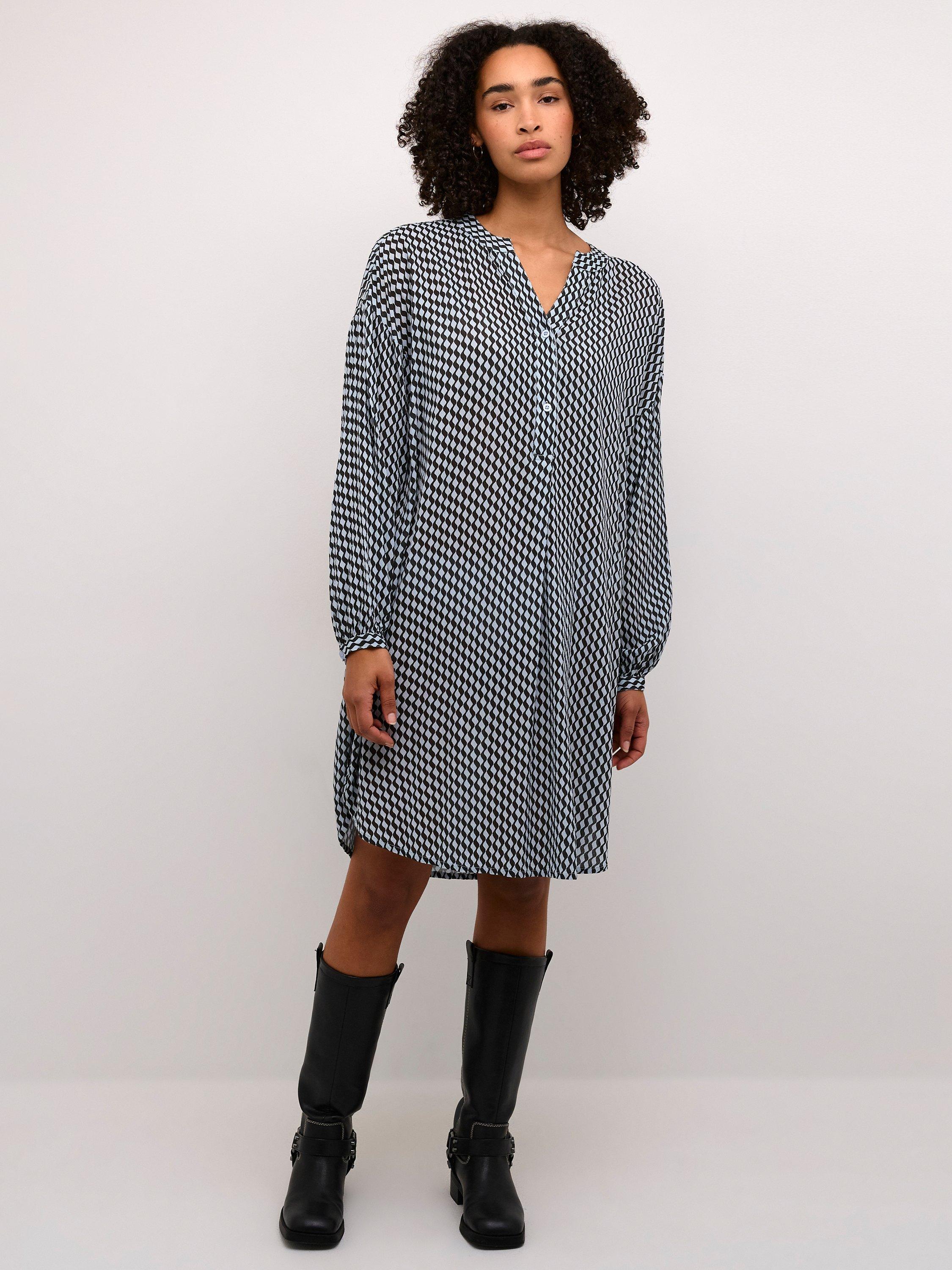 Product image 1 of 6, which shows KAFFE Amber Abstract Print Dress, Grey/Multi, 8