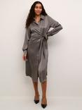 KAFFE Lotte Satin Tie Waist Shirt Dress, Steeple Grey