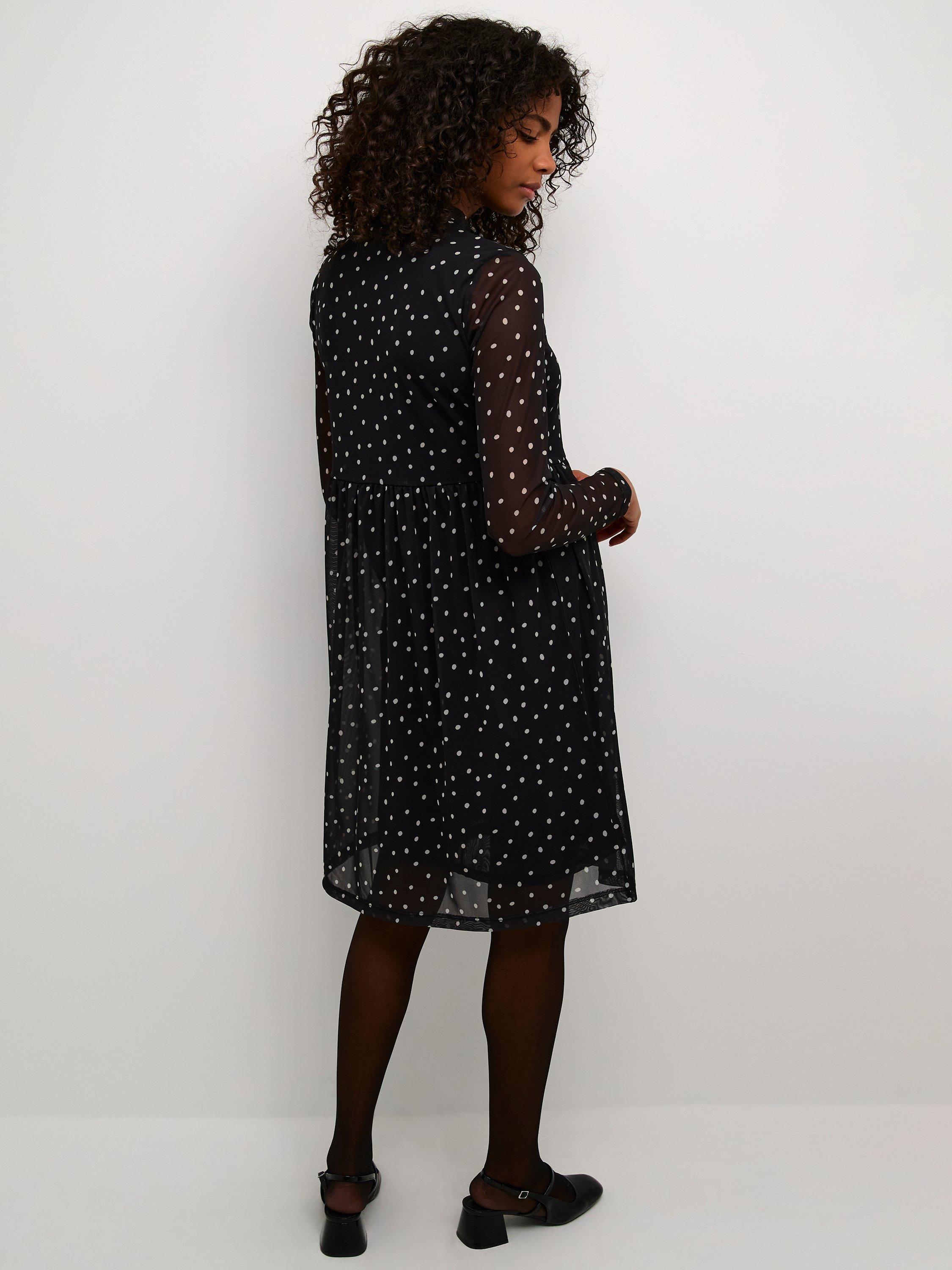 Product image 2 of 5, which shows KAFFE Johanne Polka Dot Mesh Dress, Black/White, XS