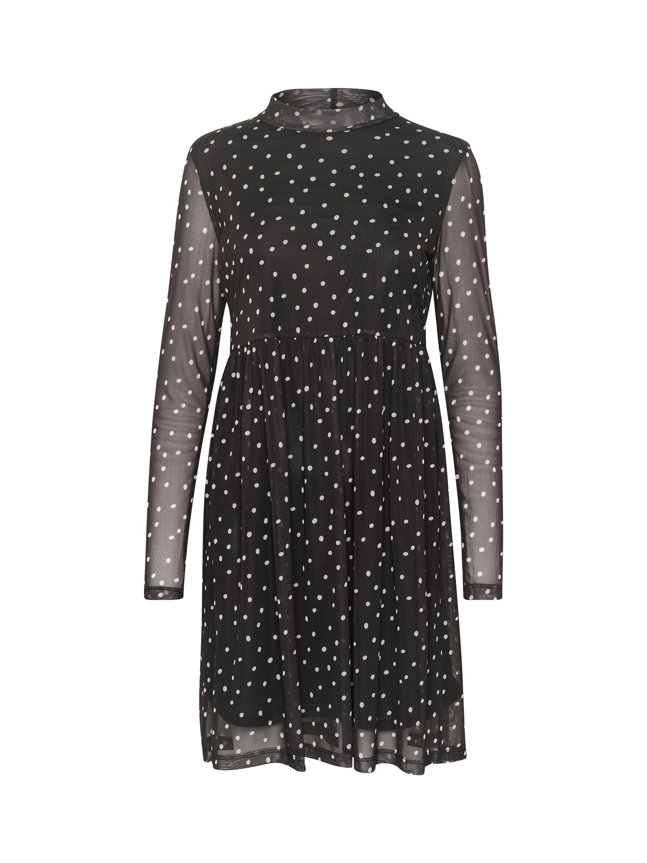 Product image 4 of 5, which shows KAFFE Johanne Polka Dot Mesh Dress, Black/White, XS