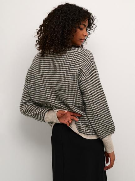 KAFFE Ellery Textured Wool Blend Jumper - view 2, Feather Grey/Black