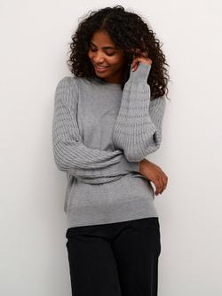 KAFFE Nanna Pattern Knit Sleeve Knit Top, Grey Melange, Grey Melange