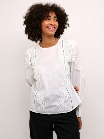 KAFFE Christine Round Neck Lace Top, Optical White, Optical White