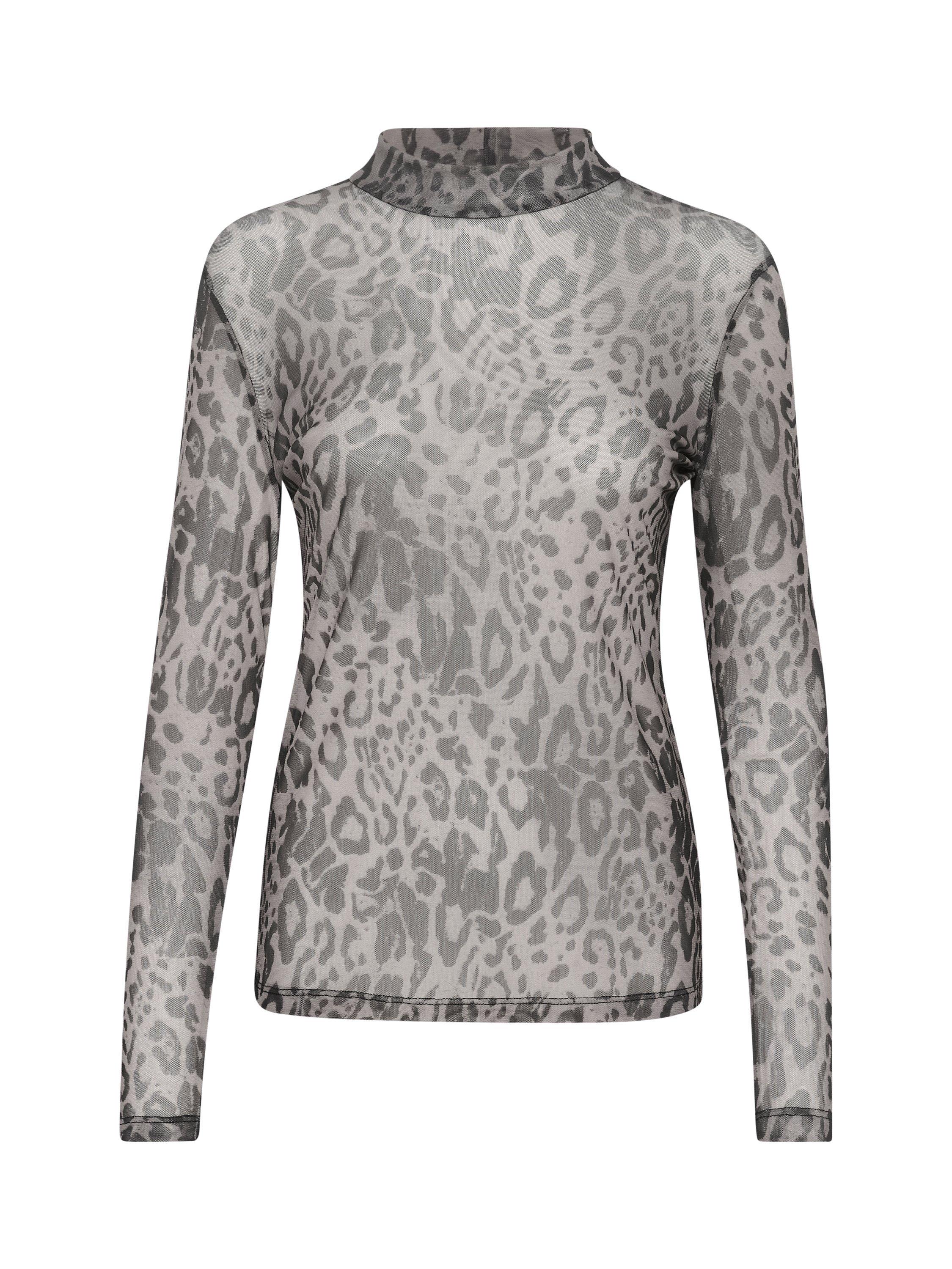Product image 5 of 6, which shows KAFFE Johanne Leopard Sheer Mesh T-Shirt, Major Brown/Black, XS
