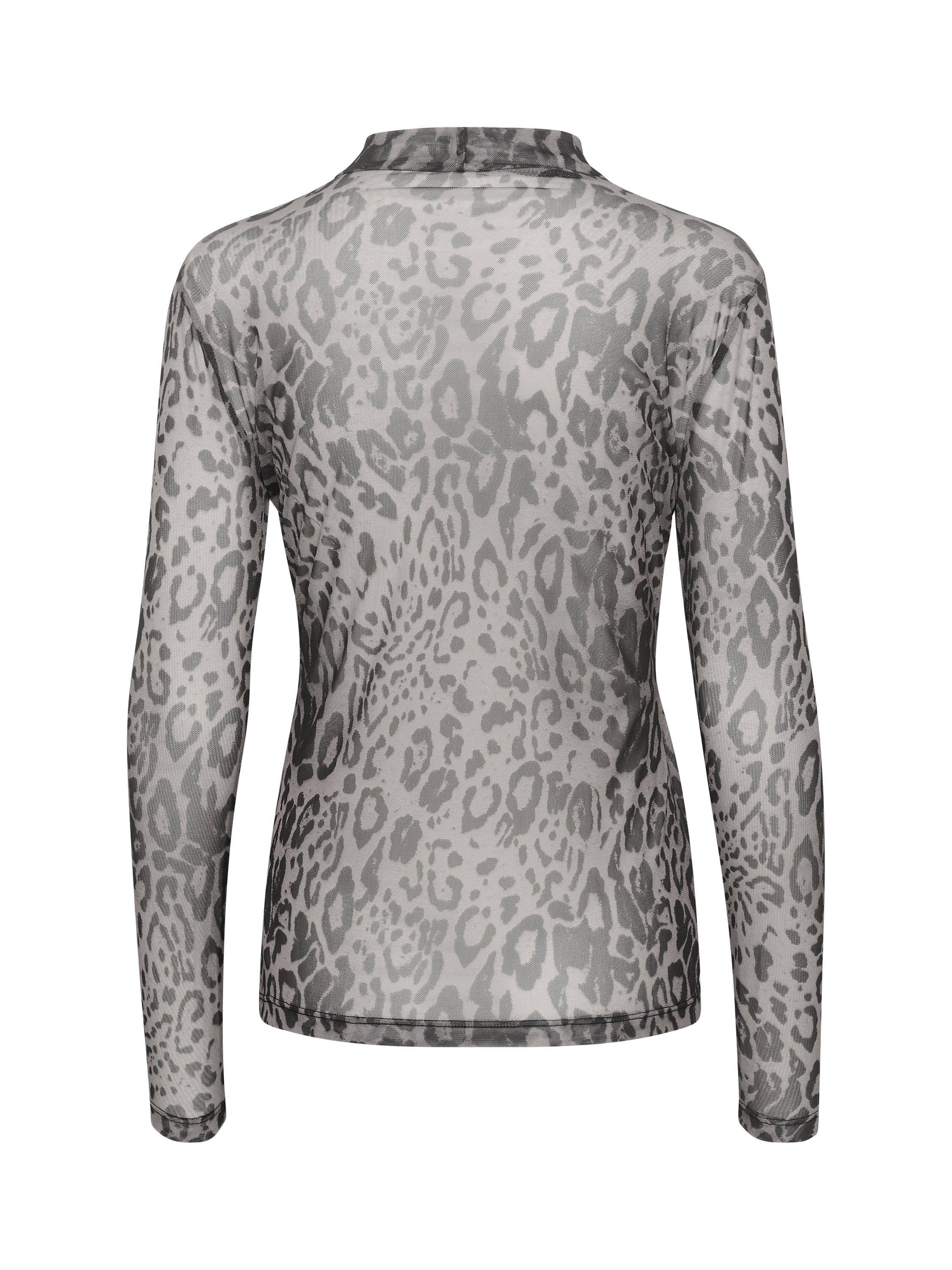 Product image 6 of 6, which shows KAFFE Johanne Leopard Sheer Mesh T-Shirt, Major Brown/Black, XS