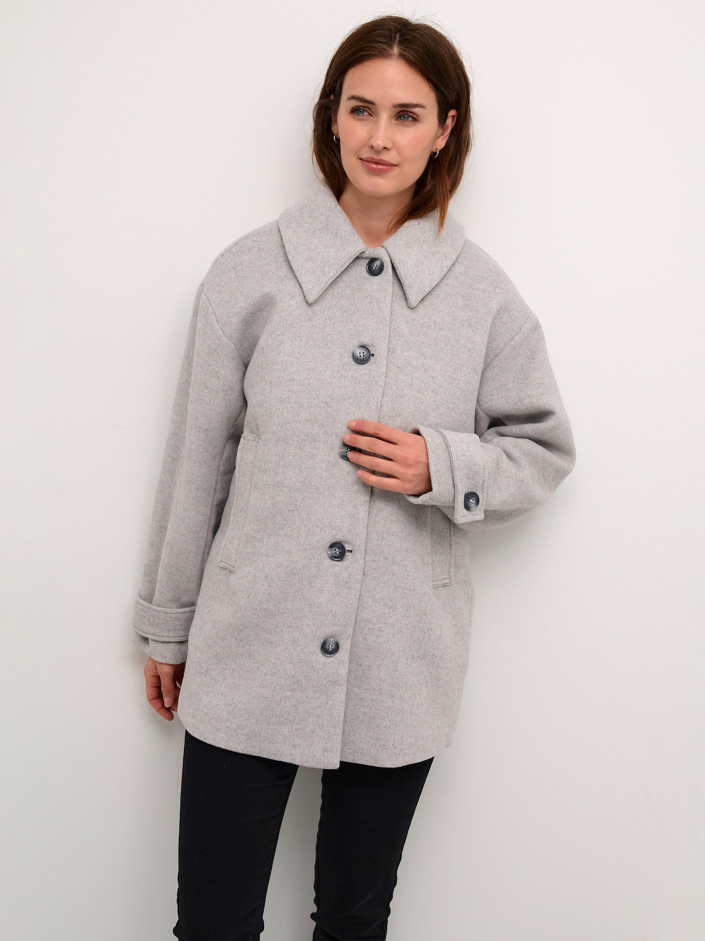 Product image 1 of 6, which shows KAFFE Maja Wool Blend Coat, Grey, 8