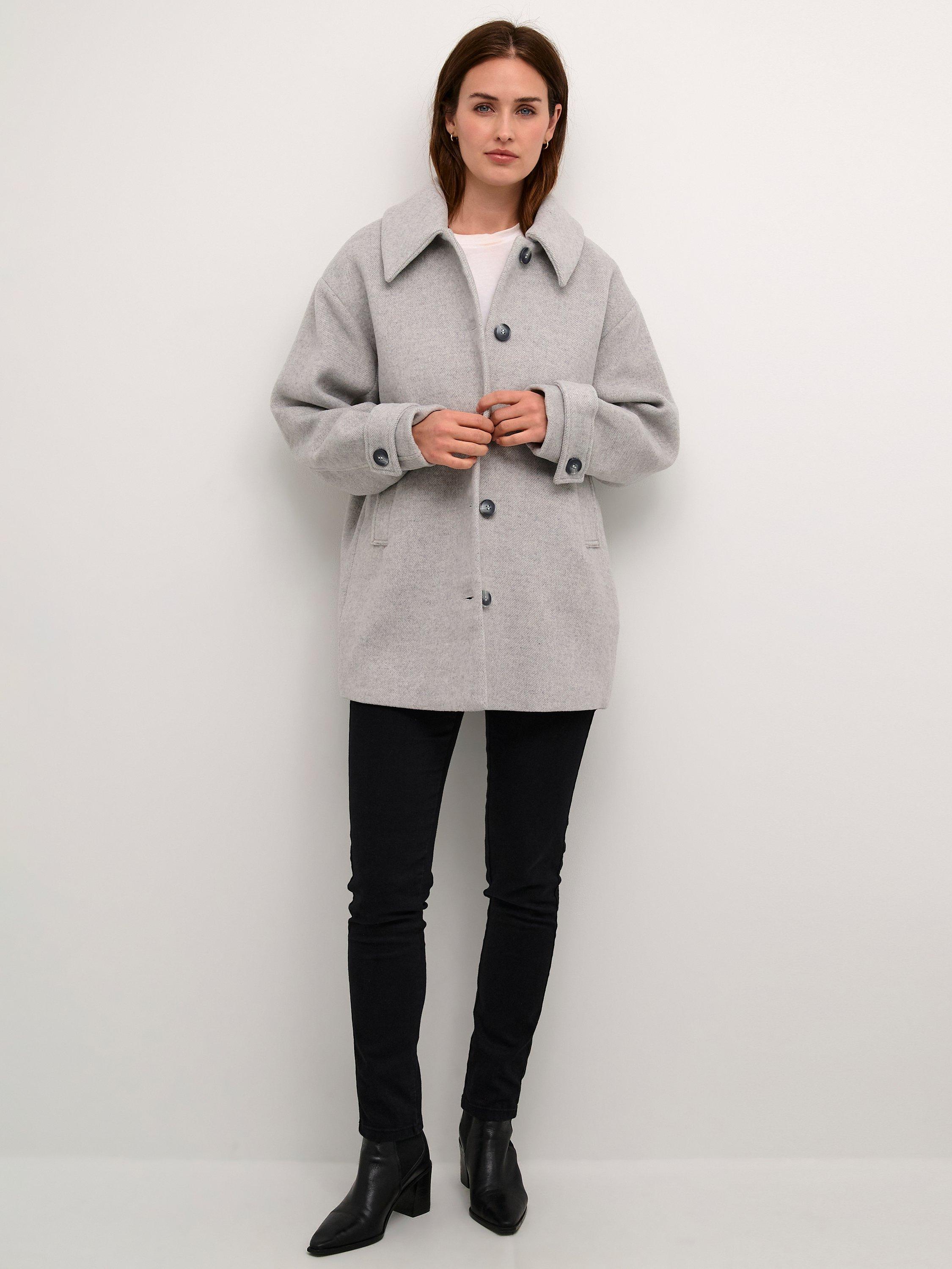 Product image 3 of 6, which shows KAFFE Maja Wool Blend Coat, Grey, 8