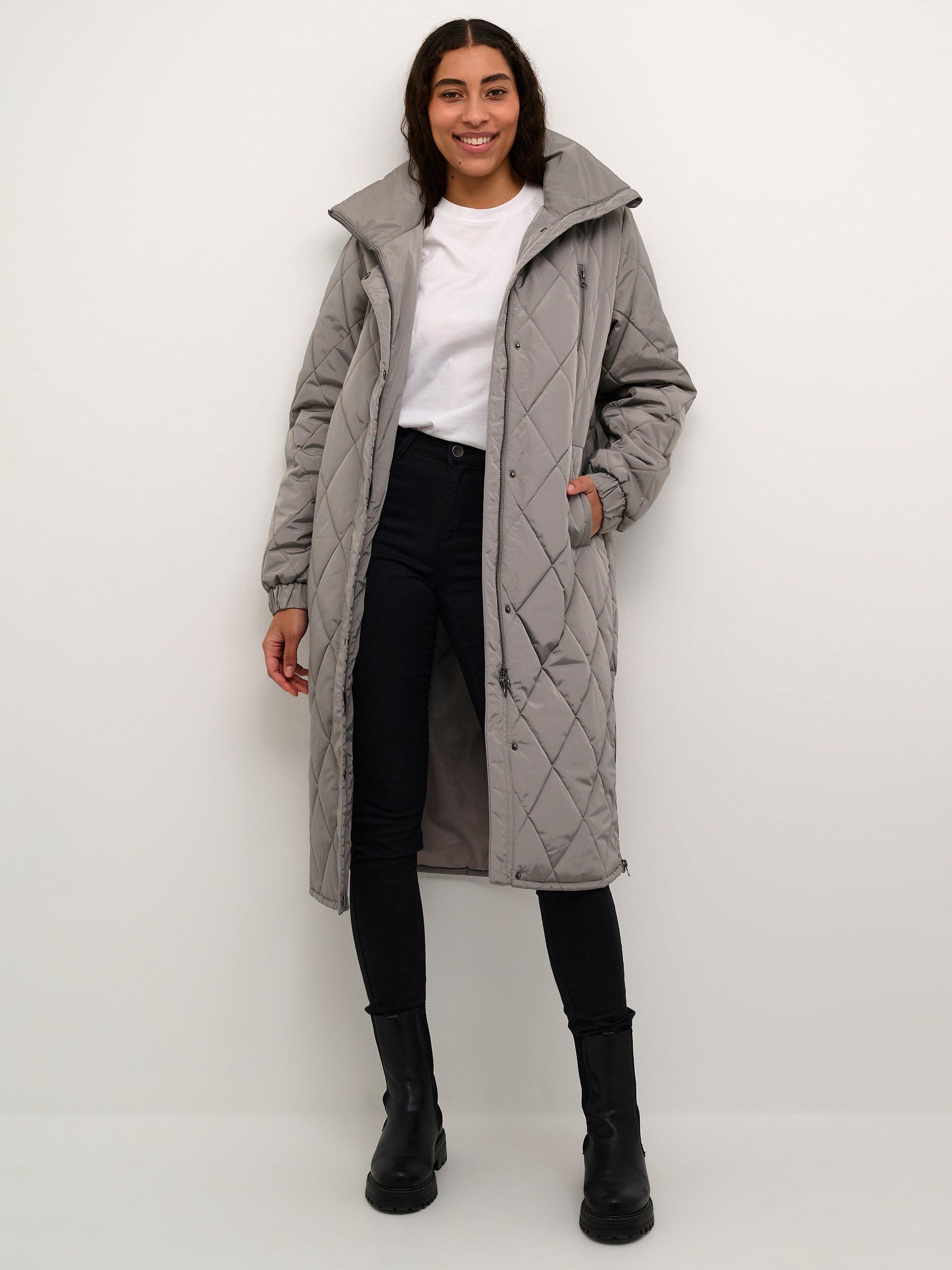 Product image 1 of 5, which shows KAFFE Lindsay Quilted Longline Coat, Steeple Gray, 8