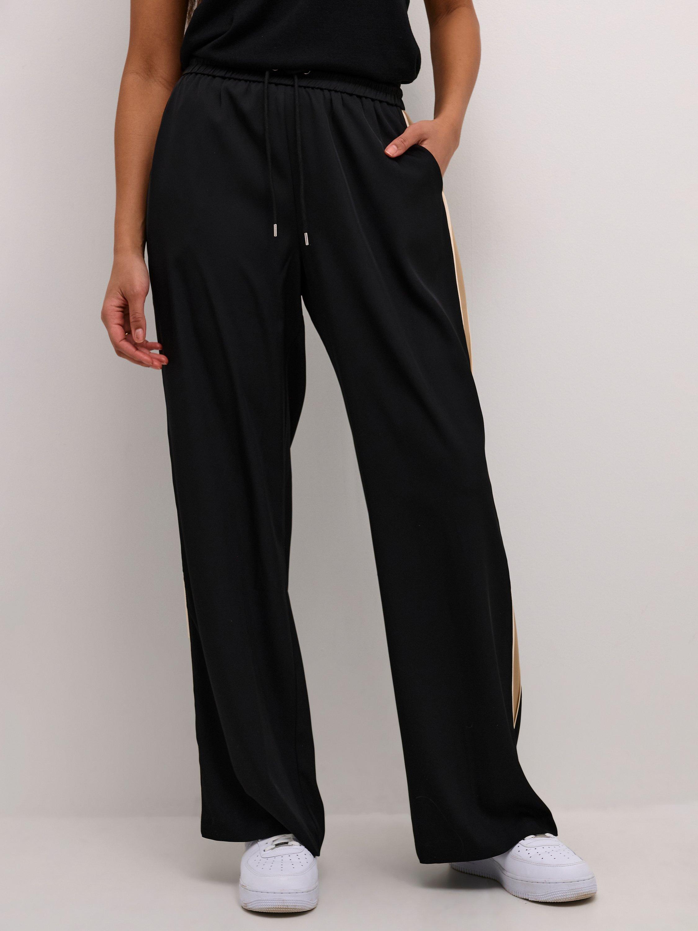 KAFFE Mille Side Stripe Trousers Deep Black