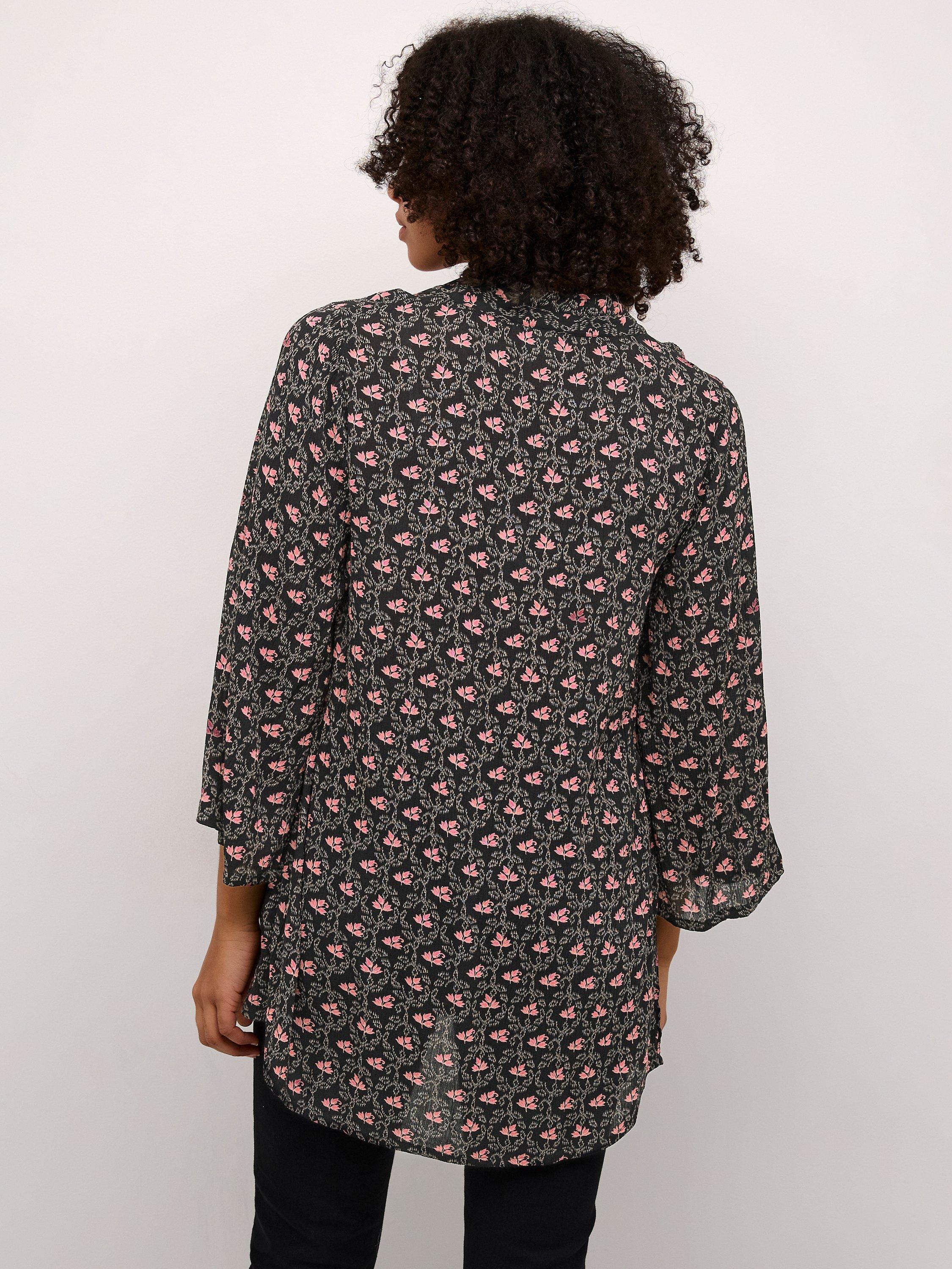 Product image 2 of 5, which shows KAFFE Amber Floral Frill Tunic Top, Black/Multi, 8
