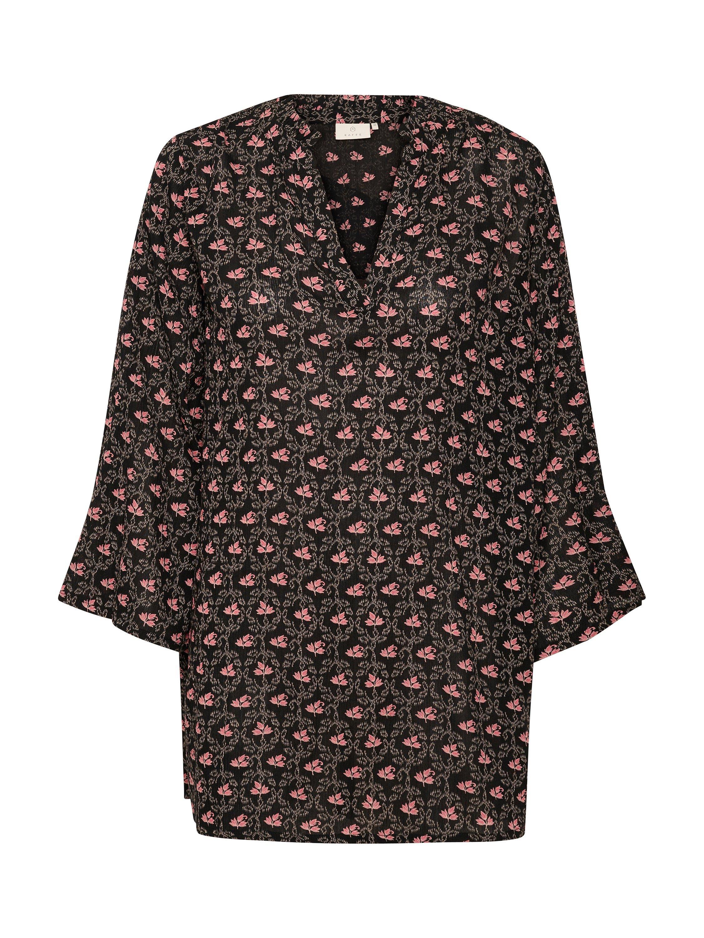 Product image 4 of 5, which shows KAFFE Amber Floral Frill Tunic Top, Black/Multi, 8