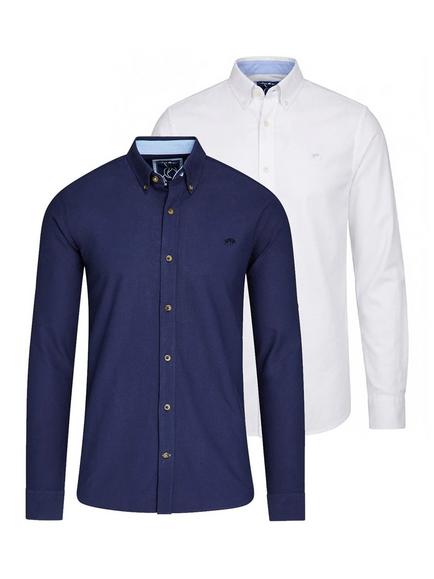Raging Bull Short Sleeve Oxford Shirts, Pack of 2, Navy/White