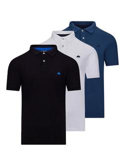 Raging Bull Polo Shirts, Pack of 3, Black/White/Denim, Black/White/Denim