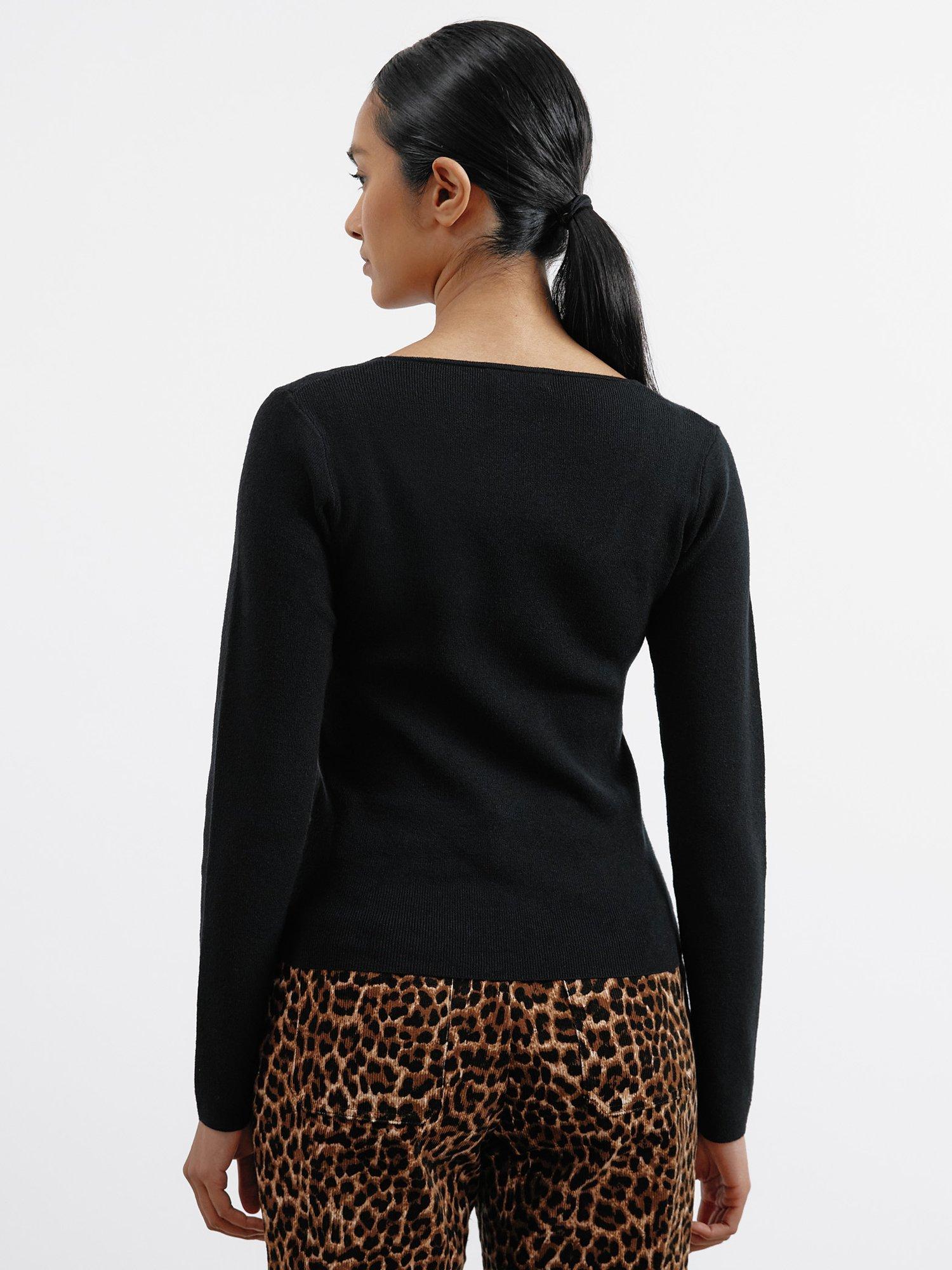 Product image 2 of 5, which shows Albaray Scoop Neck Knit Top, Black, 18