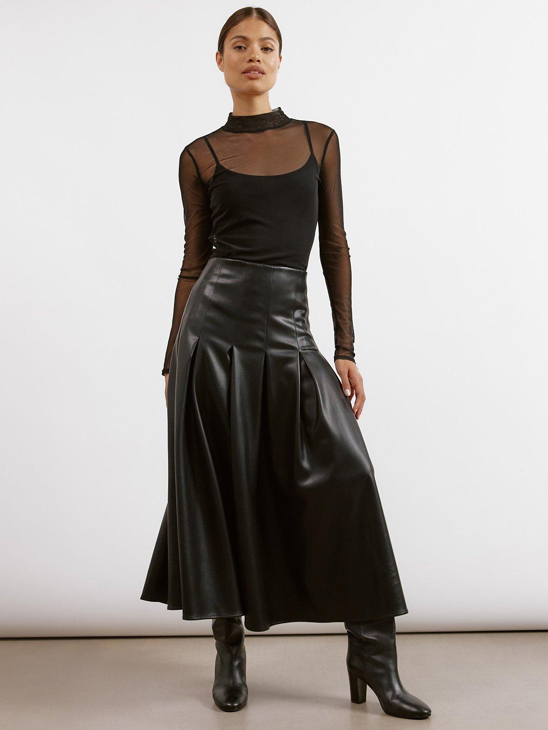 Product image 1 of 6, which shows Albaray Pleated Faux Leather Skirt, Black, 8