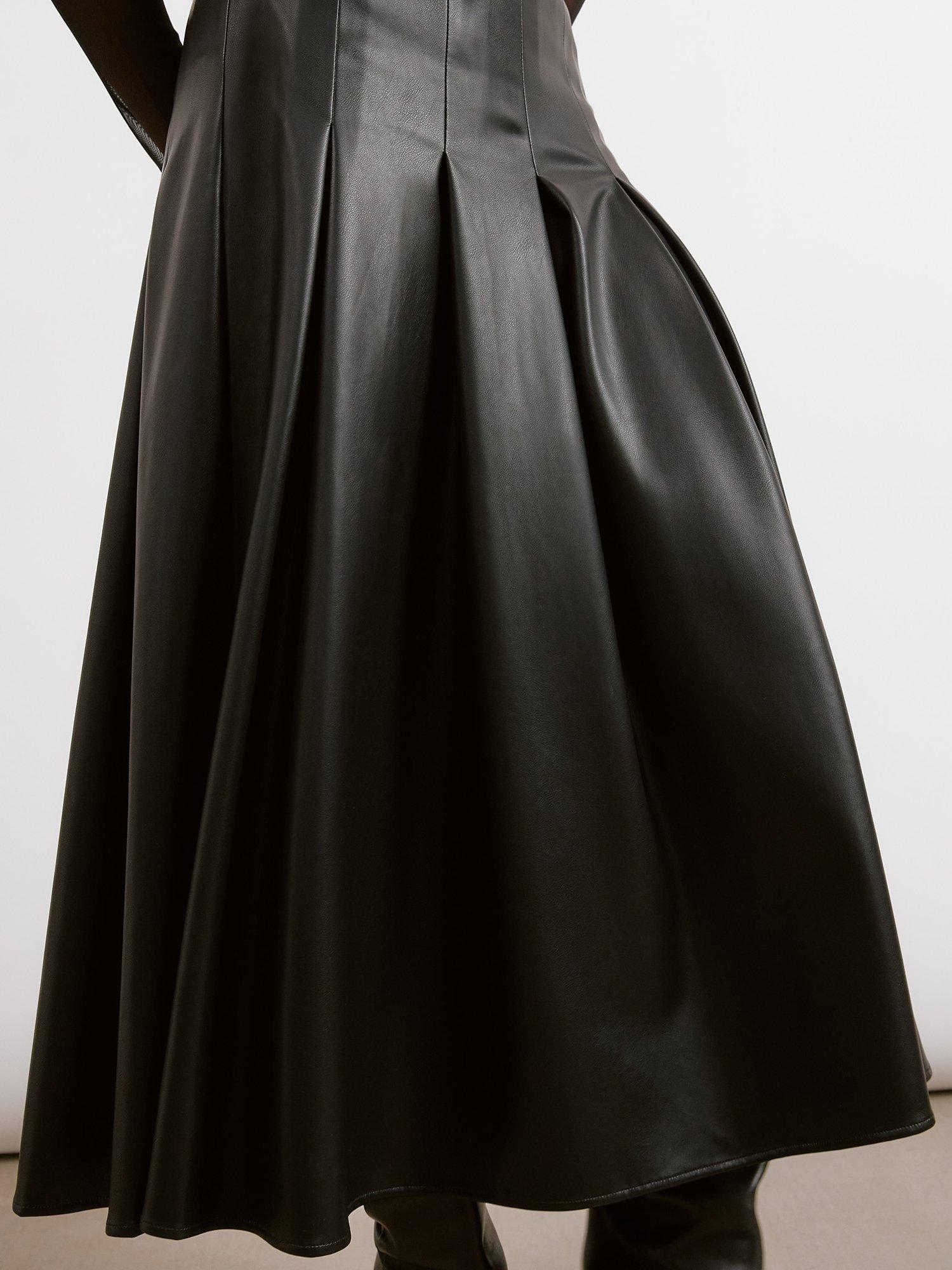 Product image 4 of 6, which shows Albaray Pleated Faux Leather Skirt, Black, 8