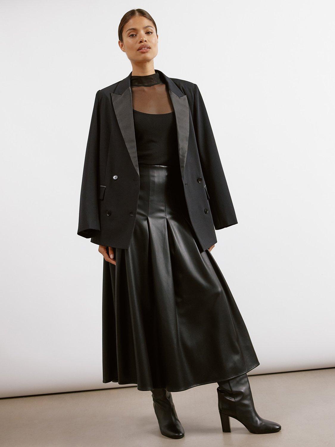 Product image 5 of 6, which shows Albaray Pleated Faux Leather Skirt, Black, 8
